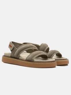 Outlet Sandal Leather Road Road Khaki Dames Sandalen